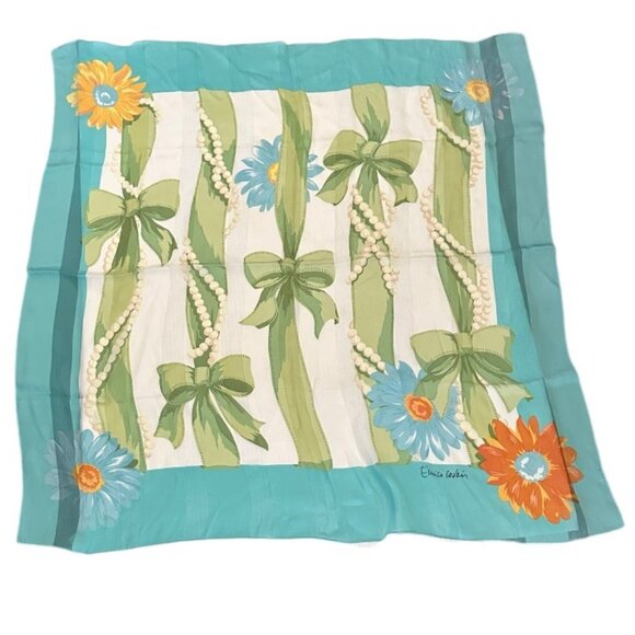 Enrico Coveri Flowers Ribbon & Pearls Square 100% Silk Scarf - Picture 1 of 6